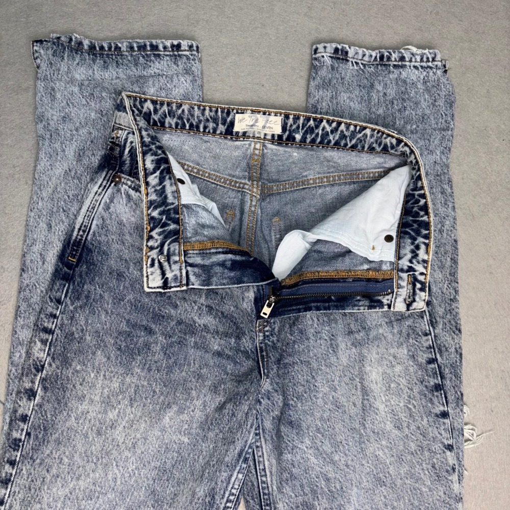 We The Free Jeans Womens 27 Blue Acid‎ Wash High Rise Distressed Tapered Denim - Picture 3 of 16